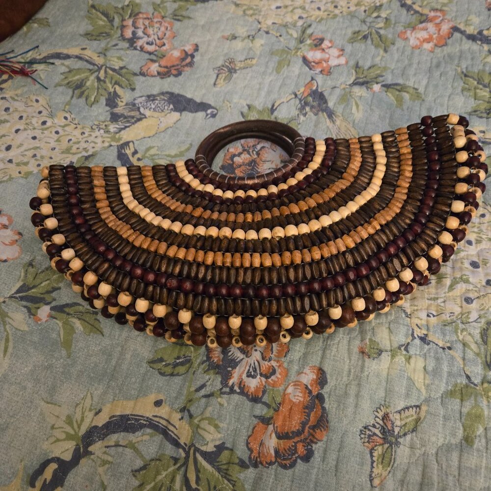 New Inc Beaded Tan/Beige Fan Tote